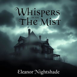 A captivating book cover design for 'Whispers in the Mist' by Eleanor Nightshade