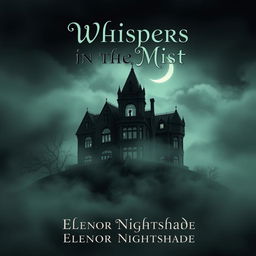 A captivating book cover design for 'Whispers in the Mist' by Eleanor Nightshade