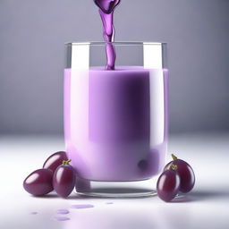 A hyper-realistic digital art representation of a glass filled with grape milk