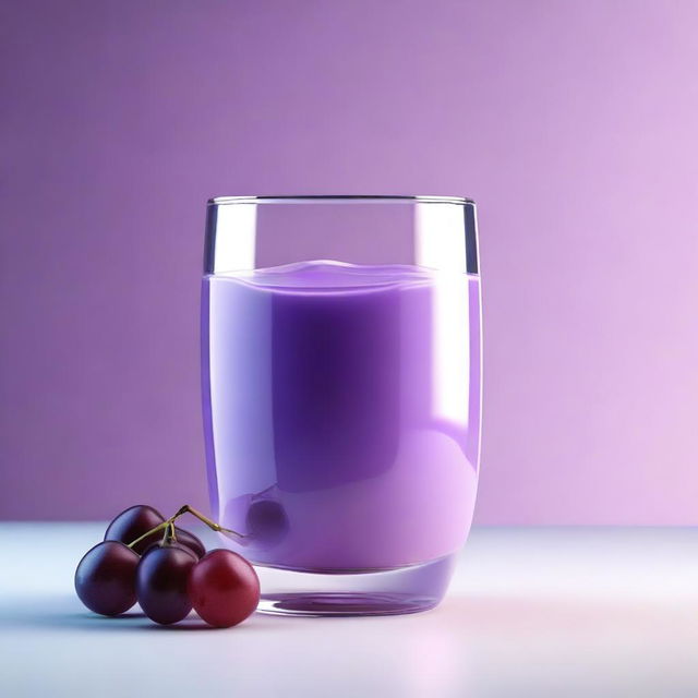 A hyper-realistic digital art representation of a glass filled with grape milk