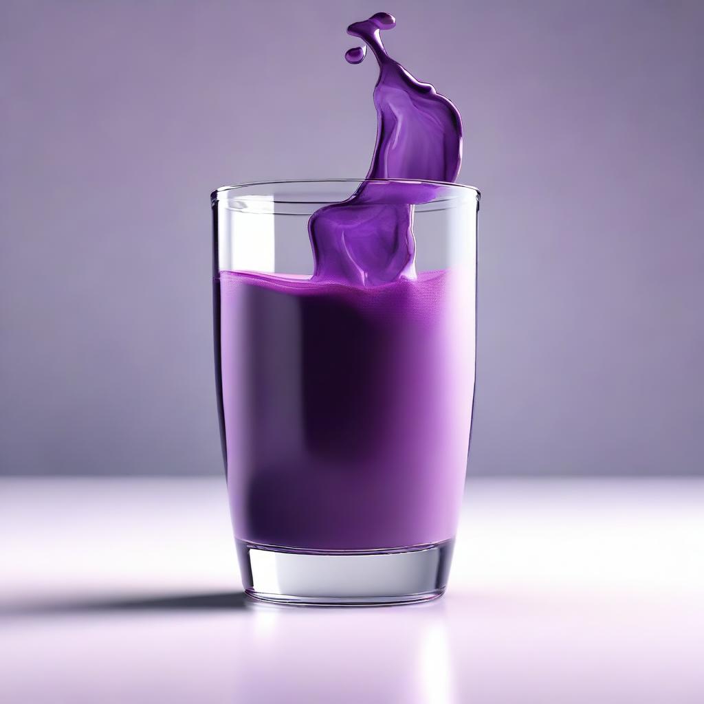 A hyper-realistic digital art image depicting a glass of purple milk