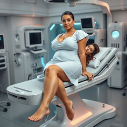 A full-body image of a stunning 48-year-old MILF woman, showcasing her Venezuelan features and curvy physique