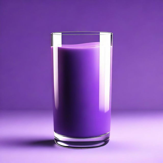 A hyper-realistic digital art image depicting a glass of purple milk