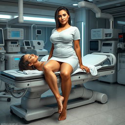 A full-body image of a stunning 48-year-old MILF woman, showcasing her Venezuelan features and curvy physique