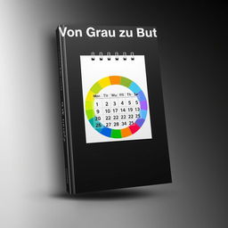 A captivating book cover design titled 'Von Grau zu Bunt' that incorporates a calendar and a color wheel