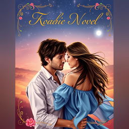 A romantic novel book cover featuring a soft-focus image of a beautiful couple embracing under a starlit sky