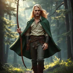 A half-elf ranger portrayed in a majestic forest setting