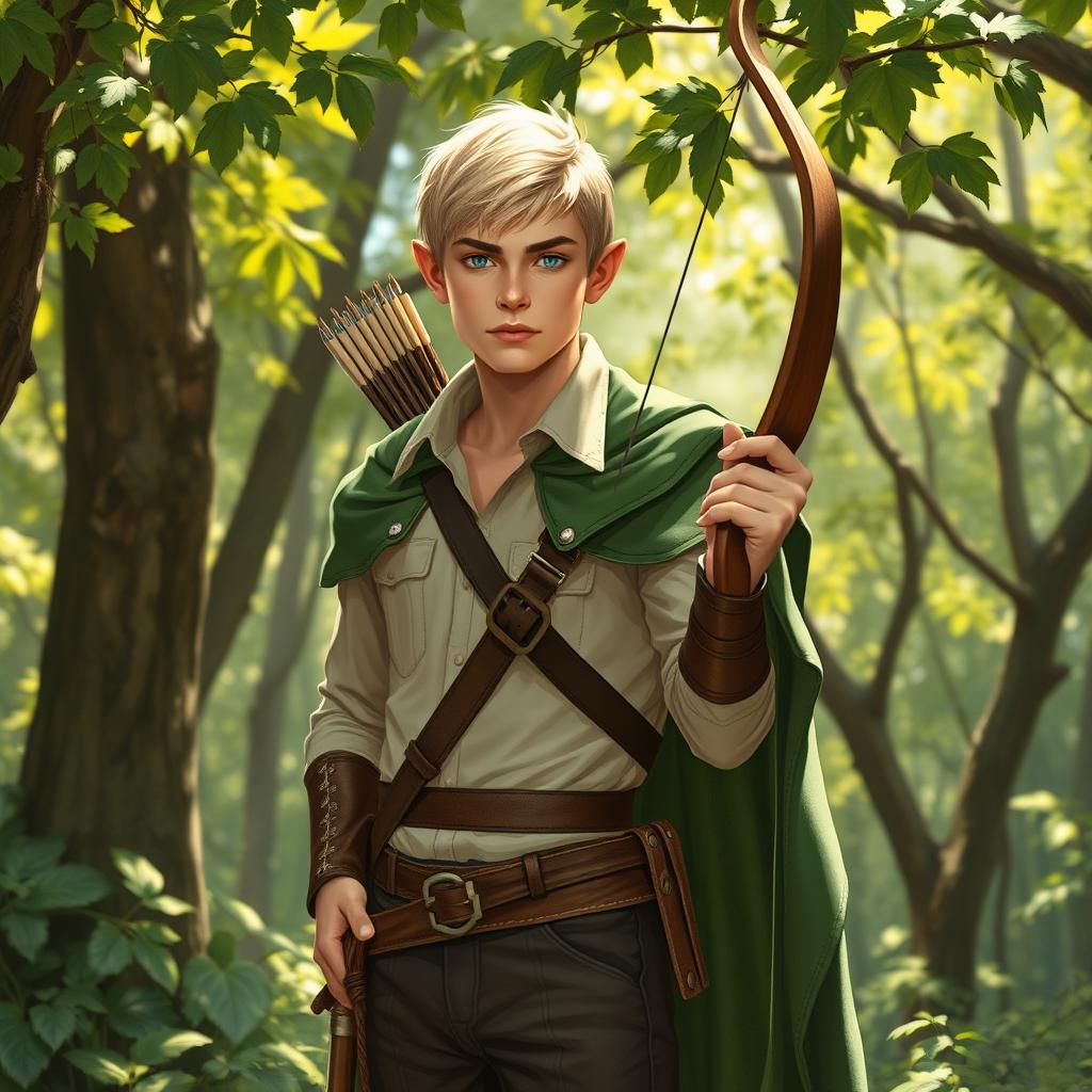 A half-elf ranger depicted in a vibrant forest scene