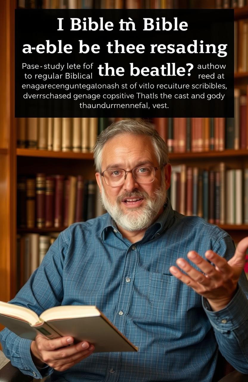 A thoughtful author passionately discussing the significance of the Bible in a warm and inviting setting