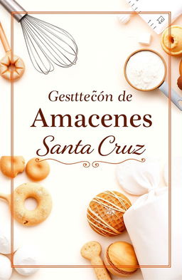 Professional cover design for a baking products distributor, featuring the title 'Gestión de Almacenes Santa Cruz'