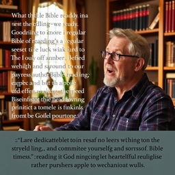 A dedicated author passionately emphasizing the importance of the Bible in an engaging and welcoming environment