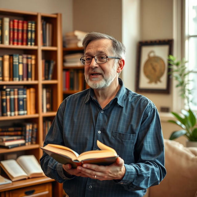 A dedicated author passionately emphasizing the importance of the Bible in an engaging and welcoming environment