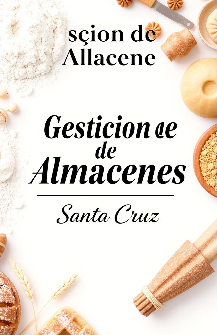 A professional and modern cover design for a baking products distributor, featuring the title 'Gestión de Almacenes Santa Cruz'