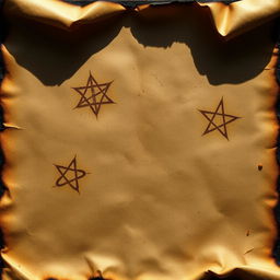 An aged parchment with burnt and worn edges, featuring intricate traces of ancient spells elegantly written across it