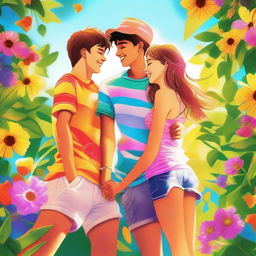 A high-quality digital art image depicting a teen couple enjoying their summer