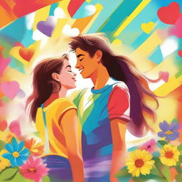 A high-quality digital art image depicting a teen couple enjoying their summer