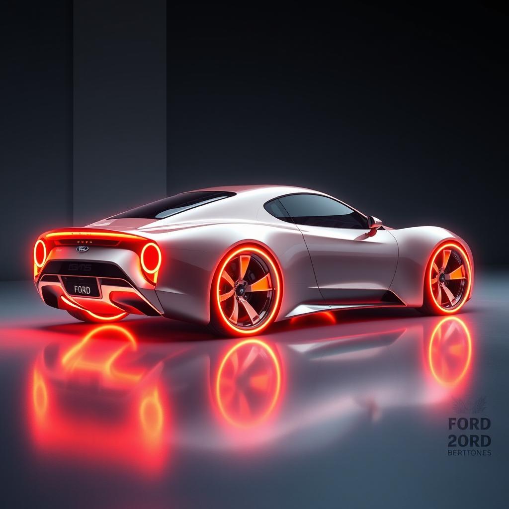 A captivating digital artwork of a futuristic Ford Thunderbird, envisioned as a stunning supercar from the future