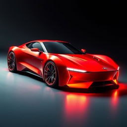 A stunning digital artwork of a futuristic red Ford Thunderbird, envisioned as a supercar from the future