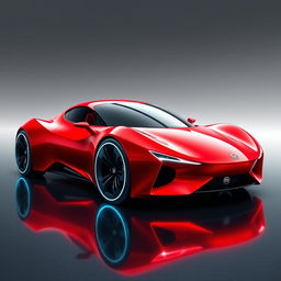 A mesmerizing digital artwork of a futuristic red Fiat 129, envisioned as a supercar from the future
