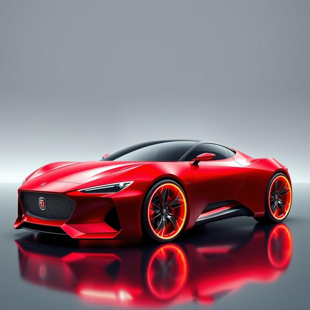 A mesmerizing digital artwork of a futuristic red Fiat 129, envisioned as a supercar from the future