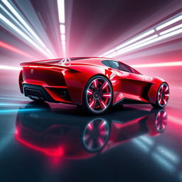 A breathtaking digital artwork of a futuristic red Fiat Uno, envisioned as a supercar from the future