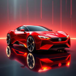 A breathtaking digital artwork of a futuristic red Fiat Uno, envisioned as a supercar from the future