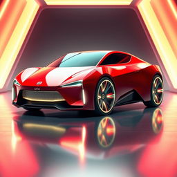 A breathtaking digital artwork of a futuristic red Fiat Uno, envisioned as a supercar from the future