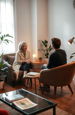 A tranquil and inviting relationship therapy session taking place in a cozy office