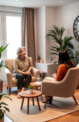 A tranquil and inviting relationship therapy session taking place in a cozy office