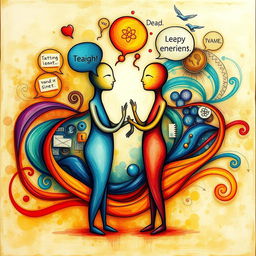 A captivating and thought-provoking piece of art depicting two abstract figures symbolizing deep conversation