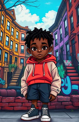 A reimagined version of the main character Pip from Charles Dickens' Great Expectations, depicted as a young Black boy from an urban setting, representing his aspirations and dreams