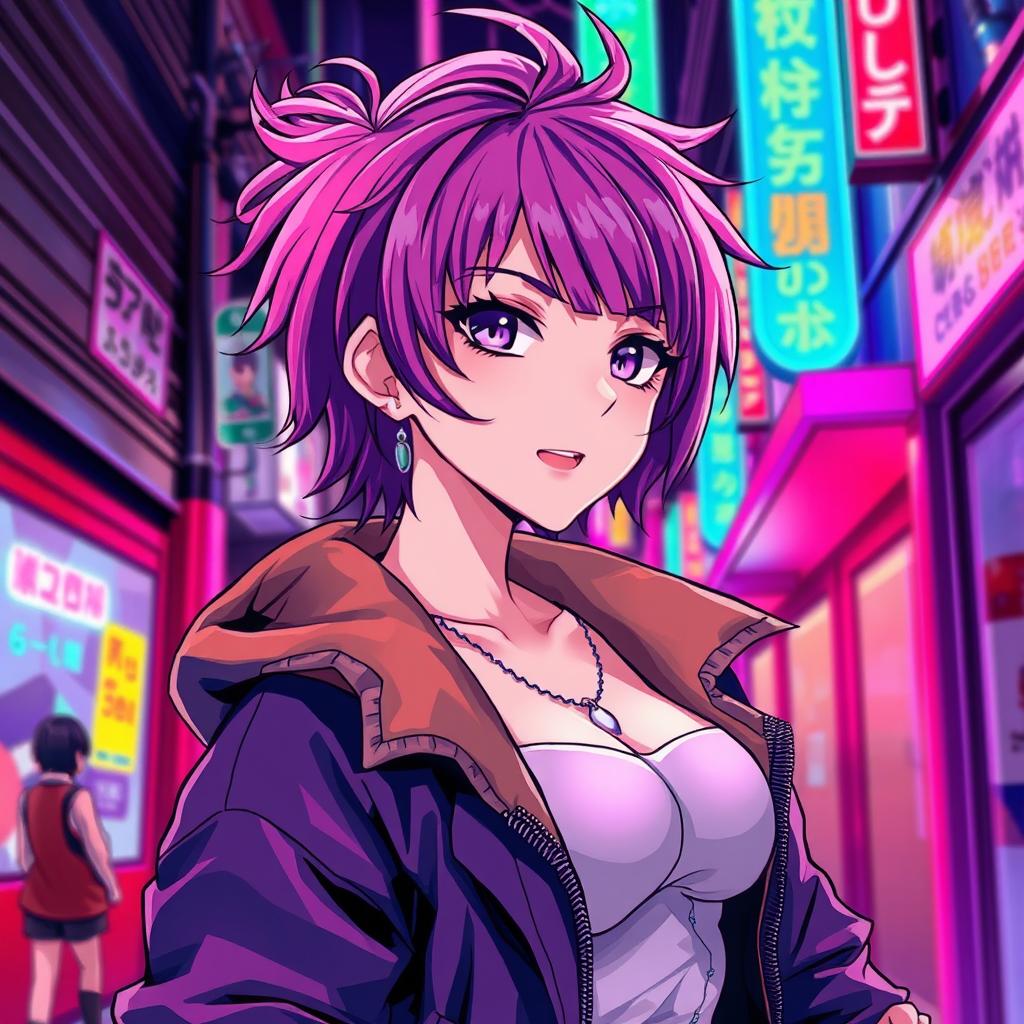 A vibrant and dynamic anime illustration of a confident adult character