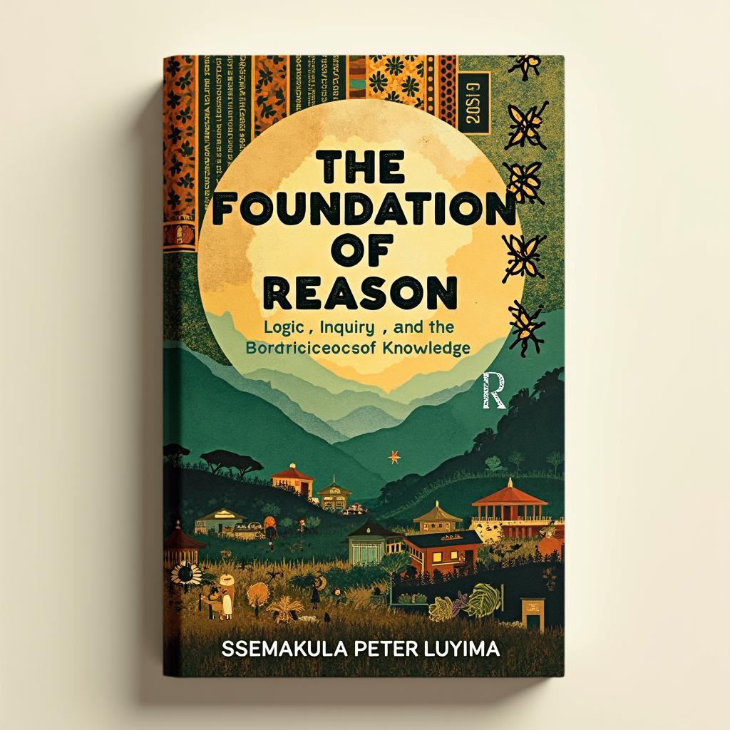 An impactful book cover design for "The Foundation of Reason: Logic, Inquiry, and the Boundaries of Knowledge" by Ssemakula Peter Luyima, focusing on African economic philosophy