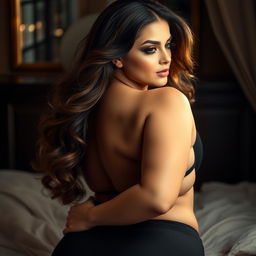 A stunning, voluptuous woman with curvy features, showcasing her confidence and allure
