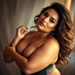 A stunning, voluptuous woman with curvy features, showcasing her confidence and allure