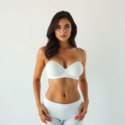 A slim, fit woman standing confidently facing forward, exuding a sense of allure and elegance