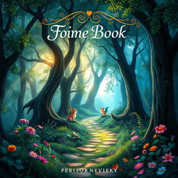A stunning and captivating book cover design featuring a mystical forest with vibrant colors and enchanting details