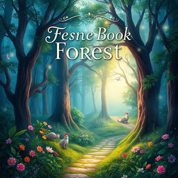 A stunning and captivating book cover design featuring a mystical forest with vibrant colors and enchanting details