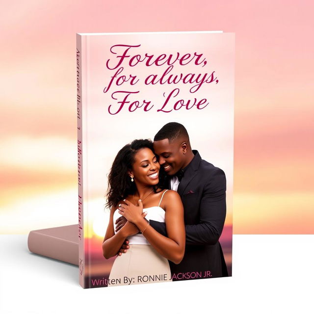 A captivating book cover design featuring the title "Forever, For Always, For Love" prominently displayed in elegant, romantic font at the top