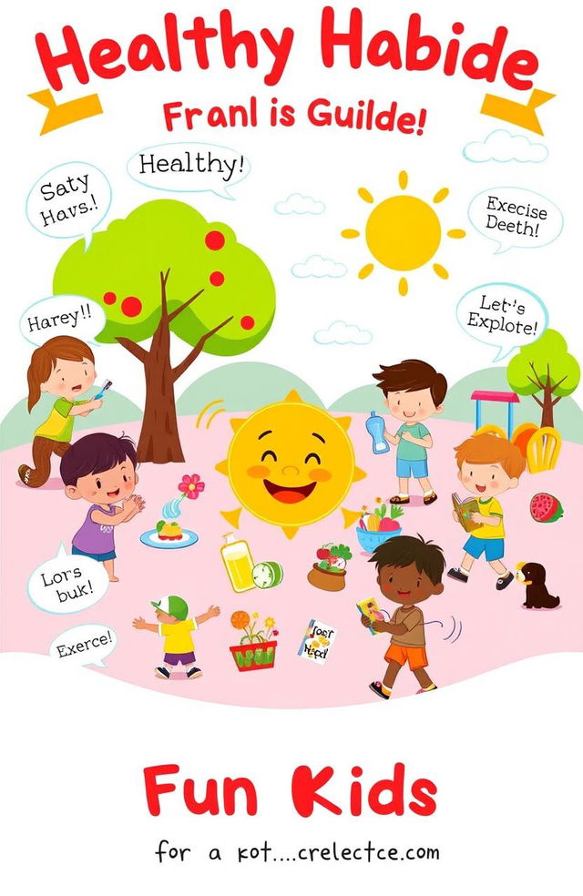 A colorful and engaging illustration that depicts a fun guide for kids on healthy habits