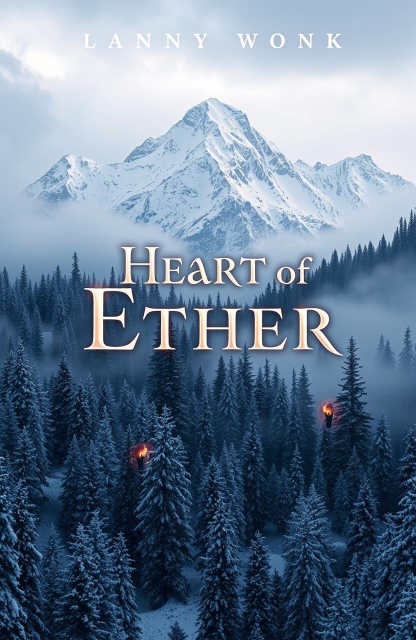 An epic fantasy book cover for the trilogy titled 'Heart of Ether'