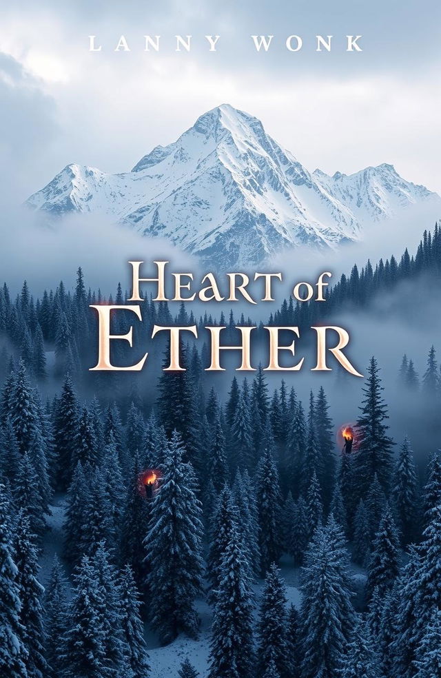 An epic fantasy book cover for the trilogy titled 'Heart of Ether'