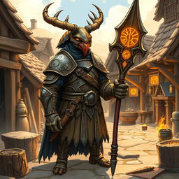 In a beautifully illustrated fantasy world, the scene depicts a bustling forge within a charming small village