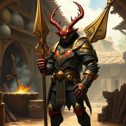 In an enchanting avatar-like fantasy world, the scene features a beetle-like humanoid that combines the traits of a Crab Stag Beetle and a human