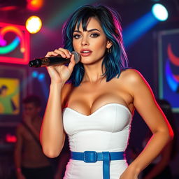 A beautiful, sexy, and tall 29-year-old woman with very fair skin, of Caucasian descent, featuring soft round facial features and narrow dark blue eyes