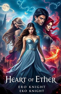 An epic fantasy movie poster for the trilogy 'Heart of Ether' by Eko Knight