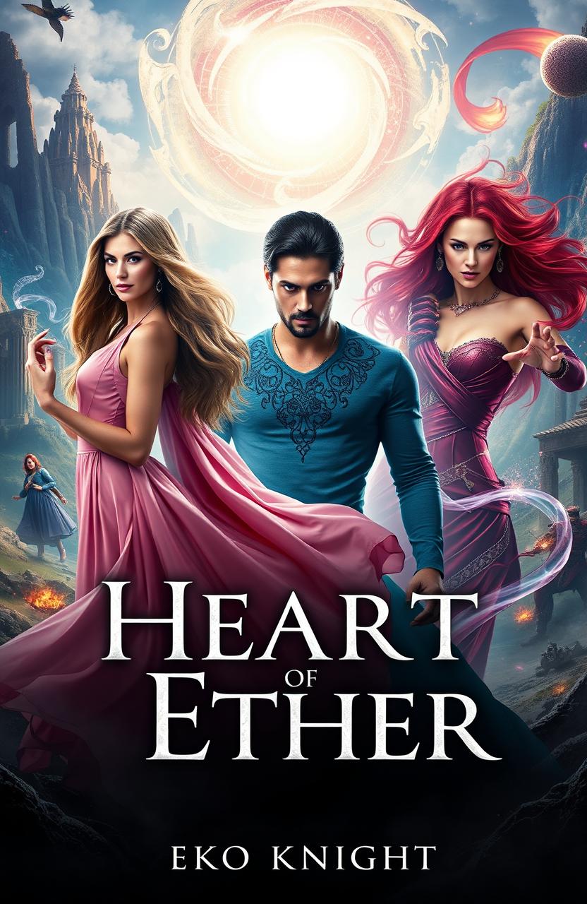 An epic fantasy movie poster for the trilogy 'Heart of Ether' by Eko Knight