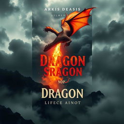 A dramatic book cover design showcasing a fire-breathing dragon in a cinematic style