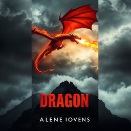 A dramatic book cover design showcasing a fire-breathing dragon in a cinematic style