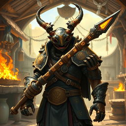 In a mesmerizing avatar-like fantasy world, the scene is set in the background of a lively forge within a quaint small village
